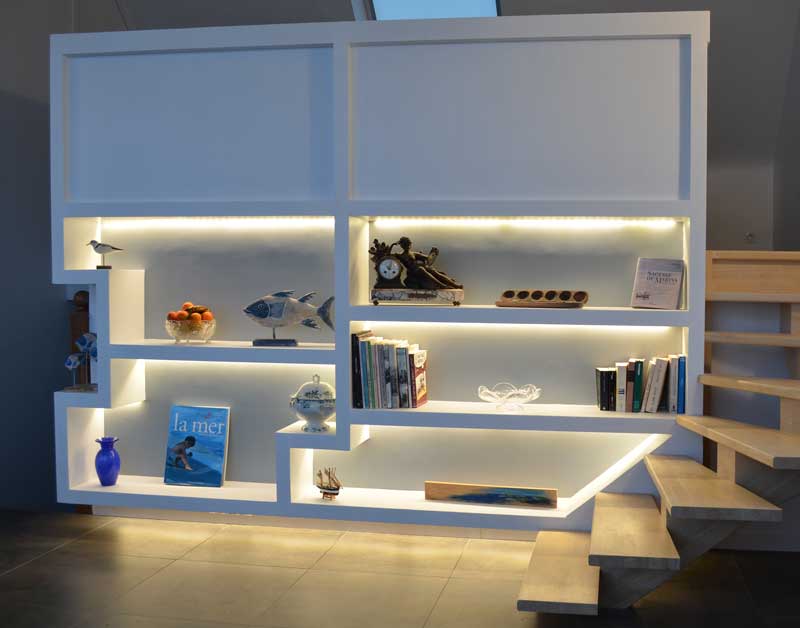 mezzanine bookcase with leds strips